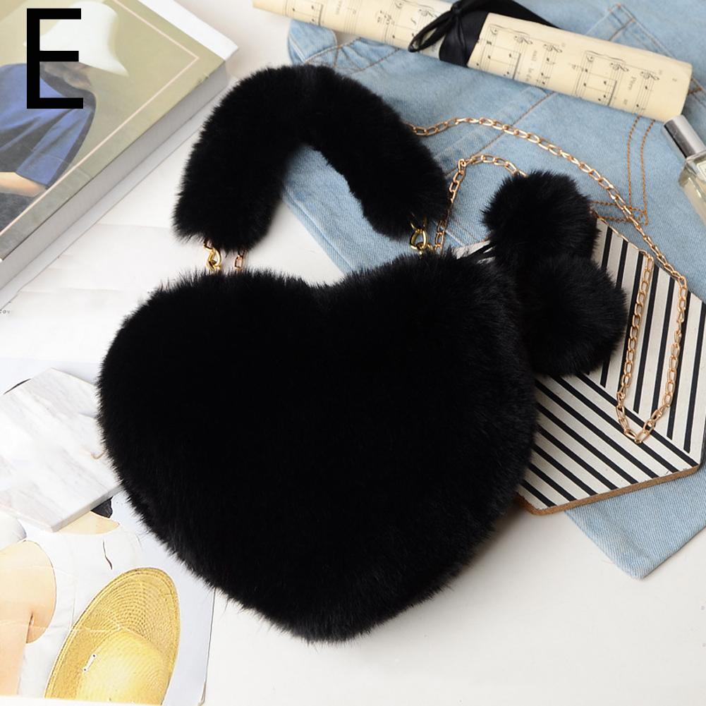 

Женские мягкие плюшевые сумки на ремне, модные осенние сумки через плечо в корейском стиле и зимние сумки версии X9M9 Black-One size