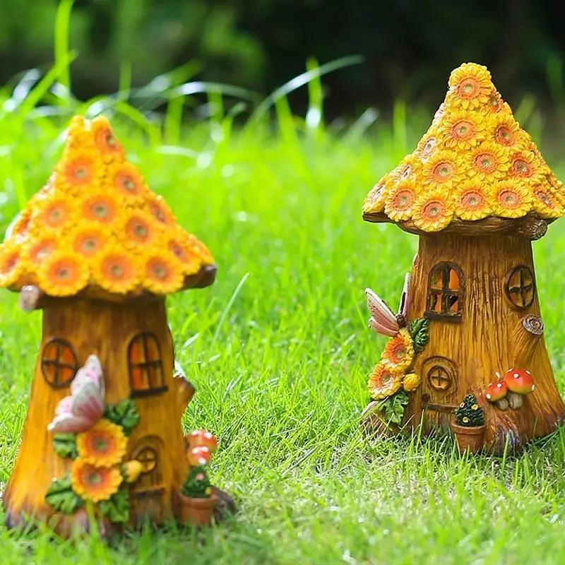 Fuuny Resin Tree House Solar Decorative Lights Small House Ornaments Outdoor Garden Garden Balcony Patio Decoration Lawn Lights