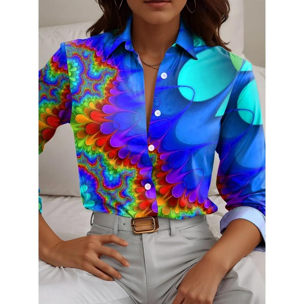 Women's Shirt Flower Active Stylish Blouse Lapel Neck Blouse Fashion New Spring Autumn Long Sleeve Shirts Womens Clothing Female