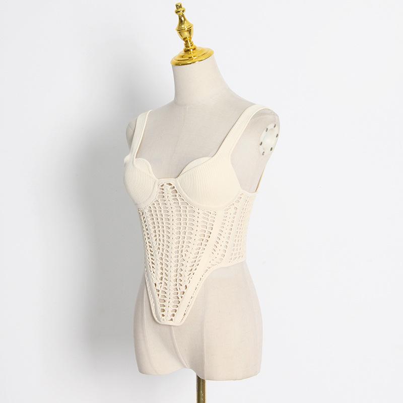 Colete Sexy Feminino Estilo Europeu e Americano Espinha de Peixe - Decote Baixo, Design Vazado, Top Suspensório Combina com Tudo