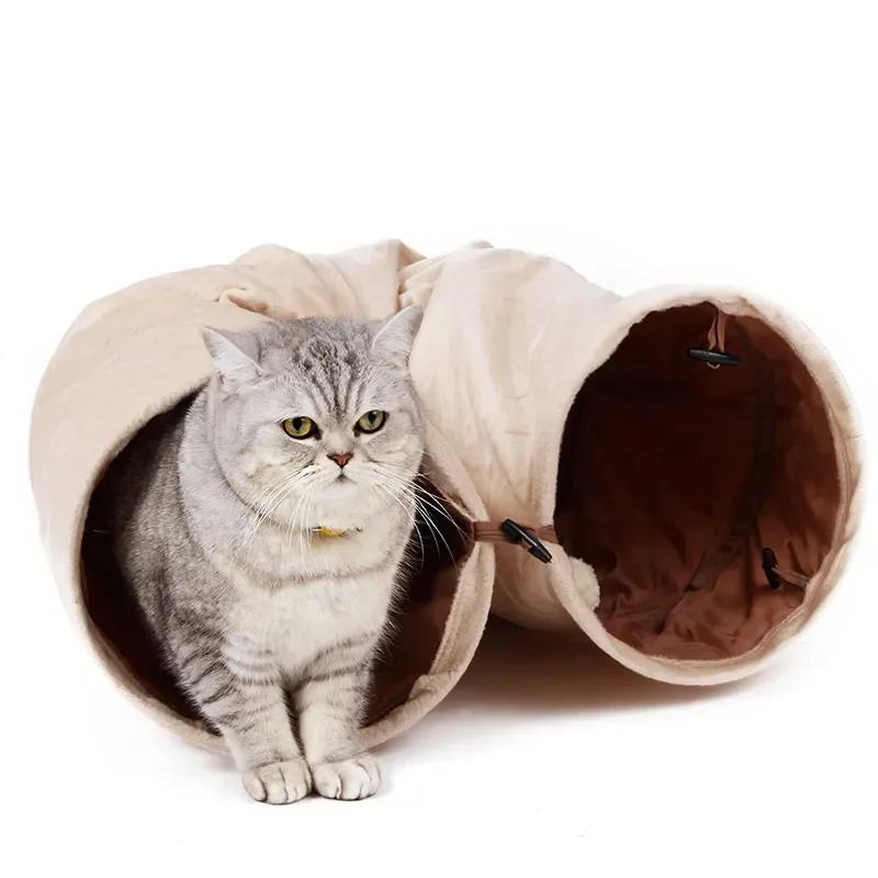 Katzenspielzeug, großer, langer Katzentunnel mit Ball, faltbar, Wildledermaterial, lustiges Katzenspielzeug, 120 cm Durchmesser, 25 cm, Kätzchenspiel, 2 Löcher, Heimtierbedarf