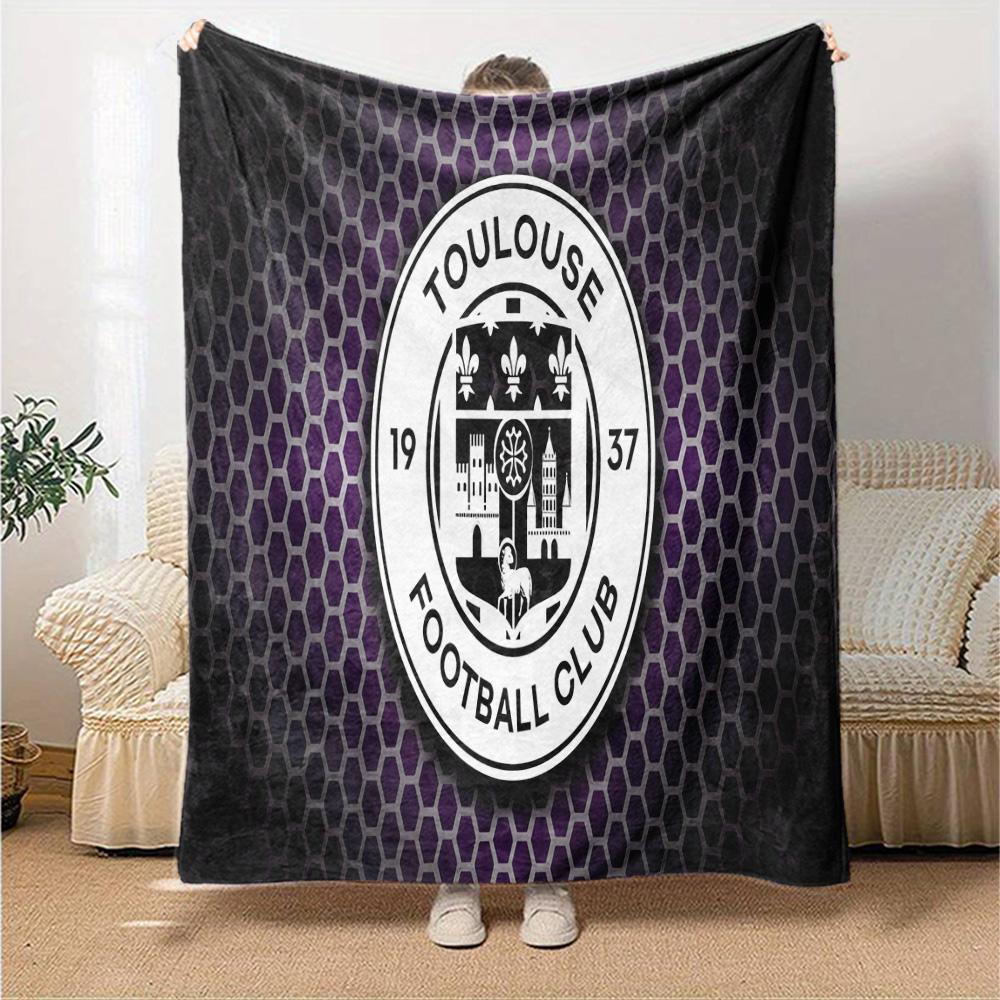 Toul-ouse Crest Design Flannel Blanket, Soft Polyester, Modern Design, All-Season for Camping, Travel, Gifts for Holidays or Birthdays