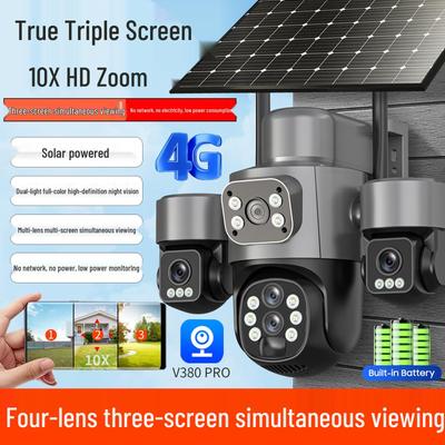 V380 Güneş Enerjili 4G Üçlü Lensli Kablosuz Kamera 10X Zoom ve PTZ ile