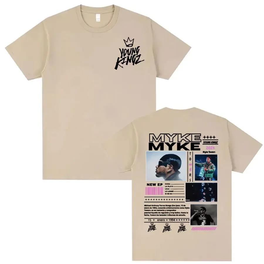 Rapper Myke Towers Young Kingz Album Graphic Print T-Shirt Men Women Streetwea Hip Hop Harajuku Fashion Summer New Tee Loose Casual Oversized Top