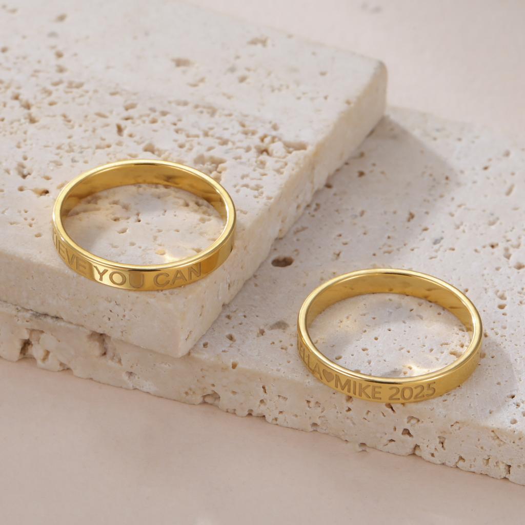 Cazador Engraving Name Rings for Women Men Stainless Steel Personalized Couple Dating Rings Jewelry Anniversary Birthday Gifts
