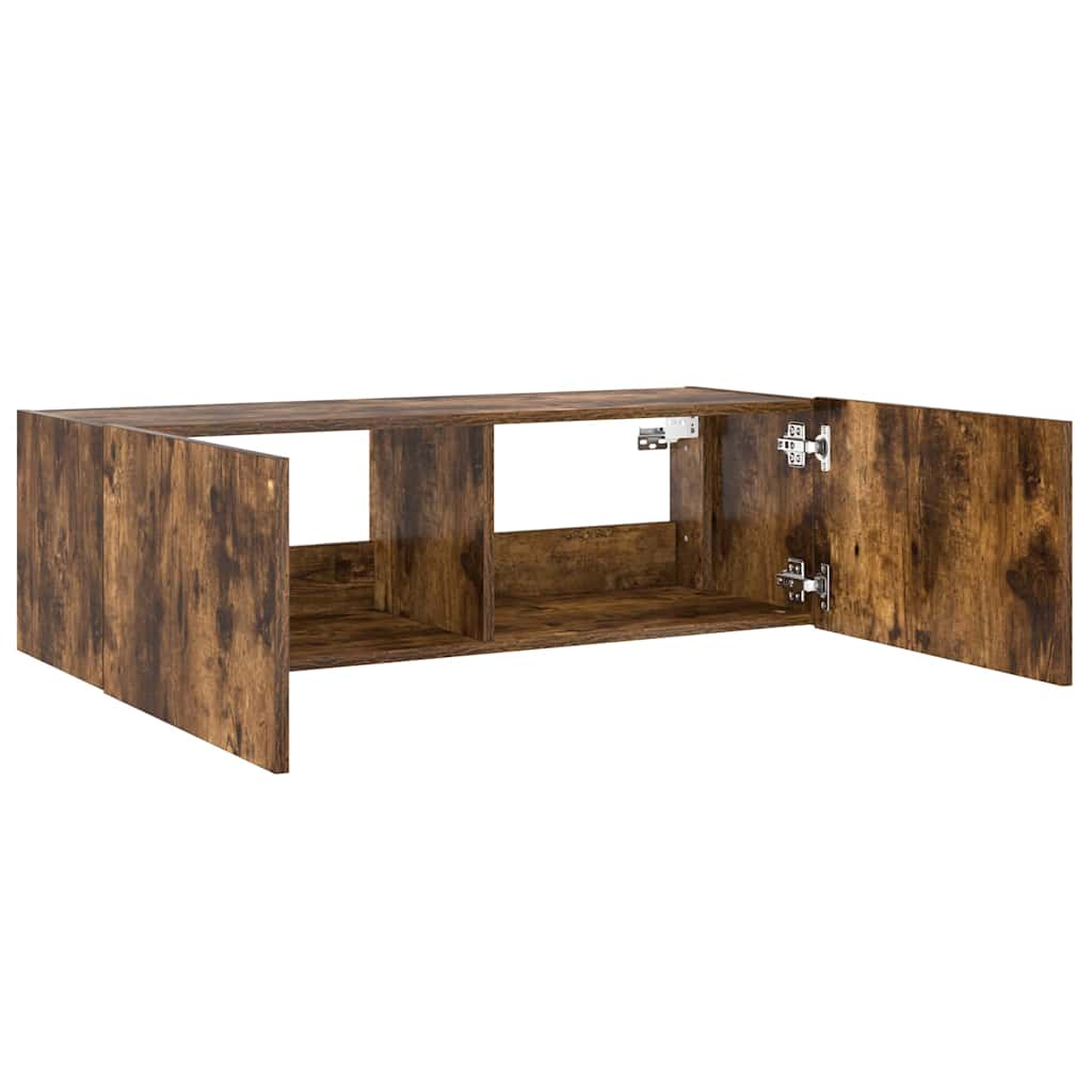 Wall Mounted TV Cabinet with RGB LED Lights Smoked Oak Finish 100 x 35 x 31 cm
