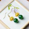 Xirui Natural Green Agate Round Bead Earrings for Women - Chinese Retro Fashion, Versatile Temperament, Ear Hook Style