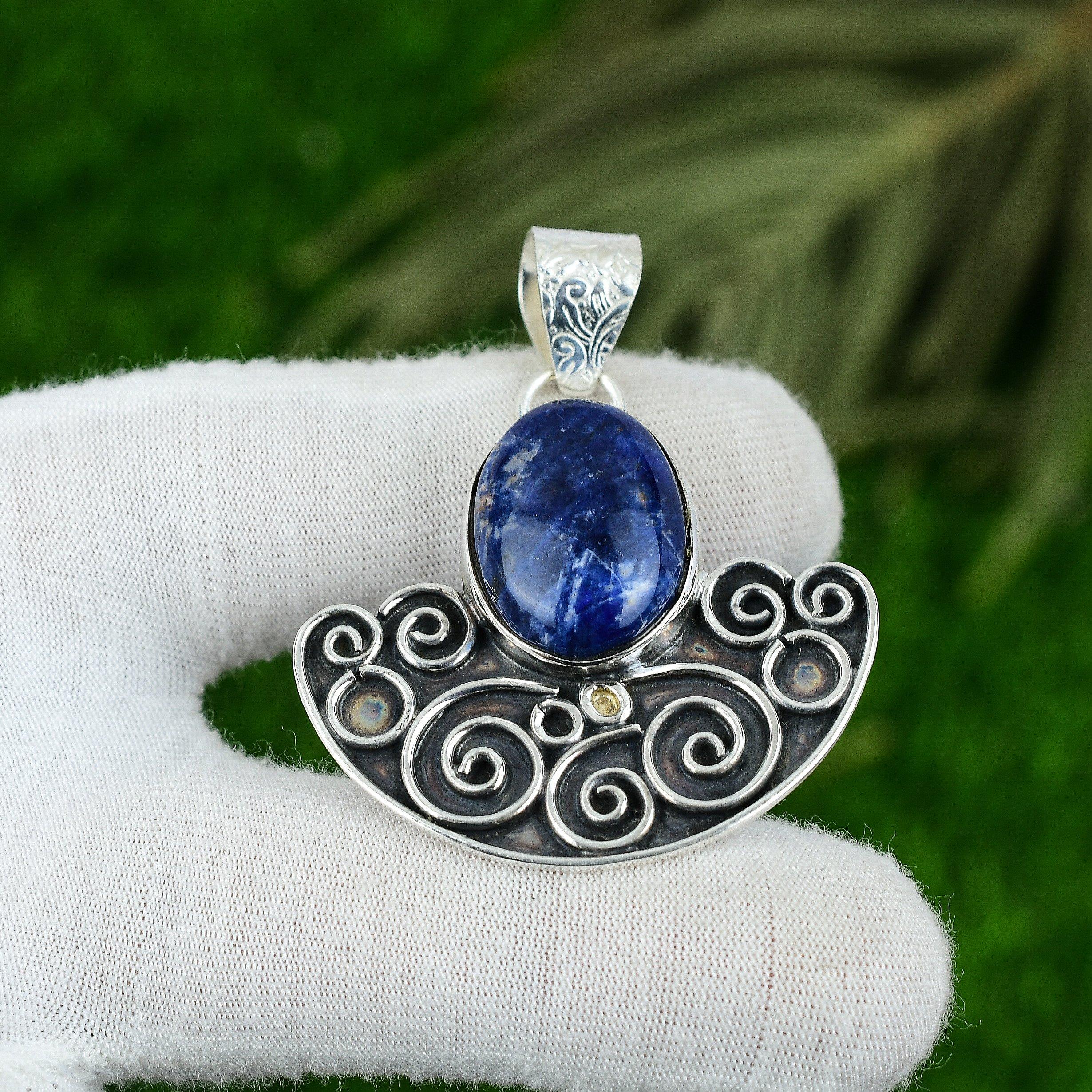 Натуральный содалит серебро 925 пробы чакра третьего глаза новая годовщина бохо кулон