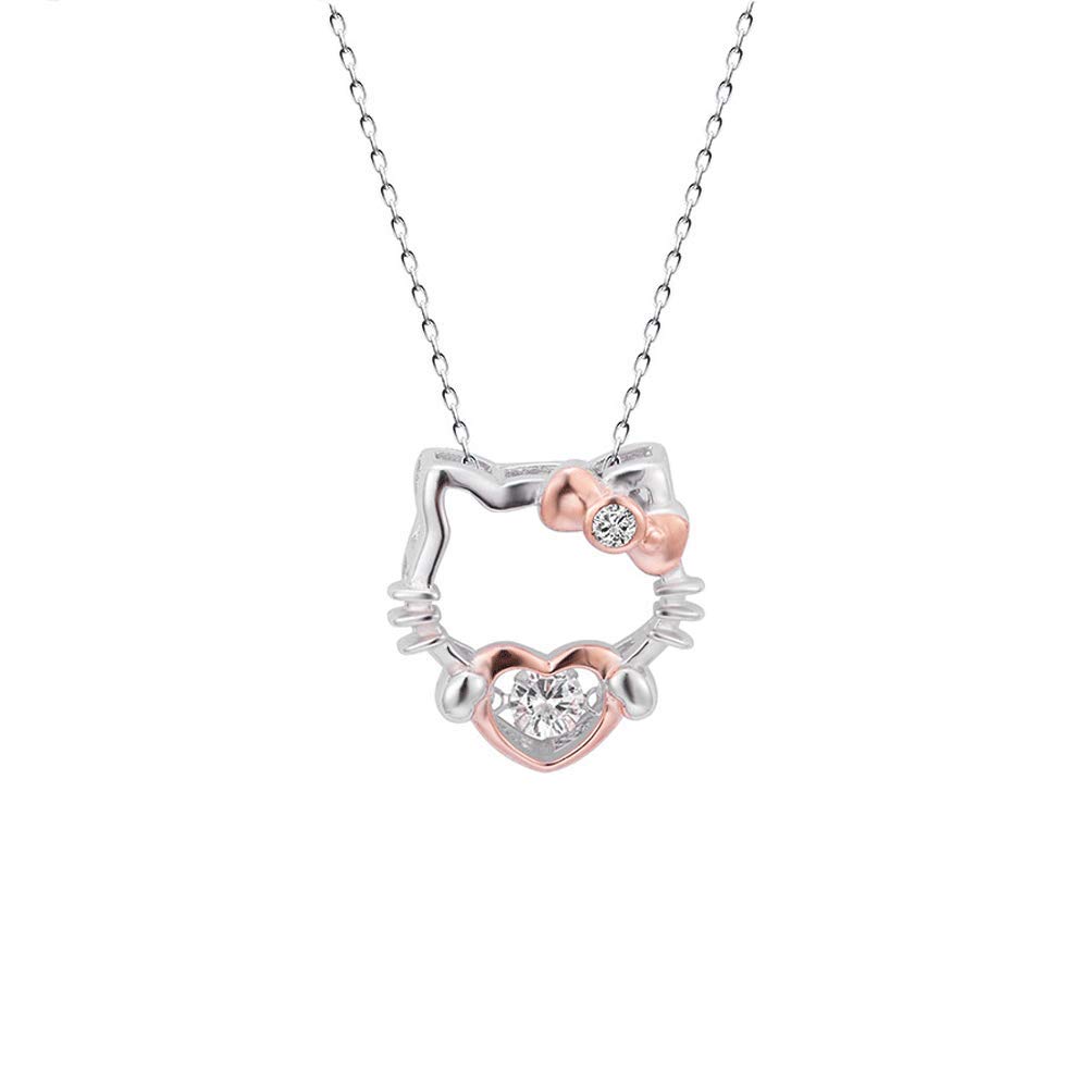 

Cat Necklace Heart Shape Silver 925 Cubic Zirconia Pendant Necklace Sterling Silver Pink Gold Bicolor Lovely Birthday Anniversary Gift [MIKAMU]