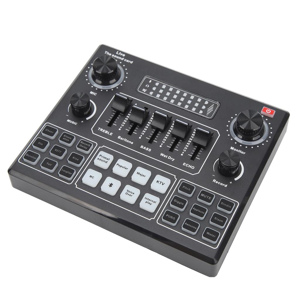 Live Sound Card Professional Dual Channel Bluetooth Stereo Mixer Board with Effect Voice Changer for Live Streaming