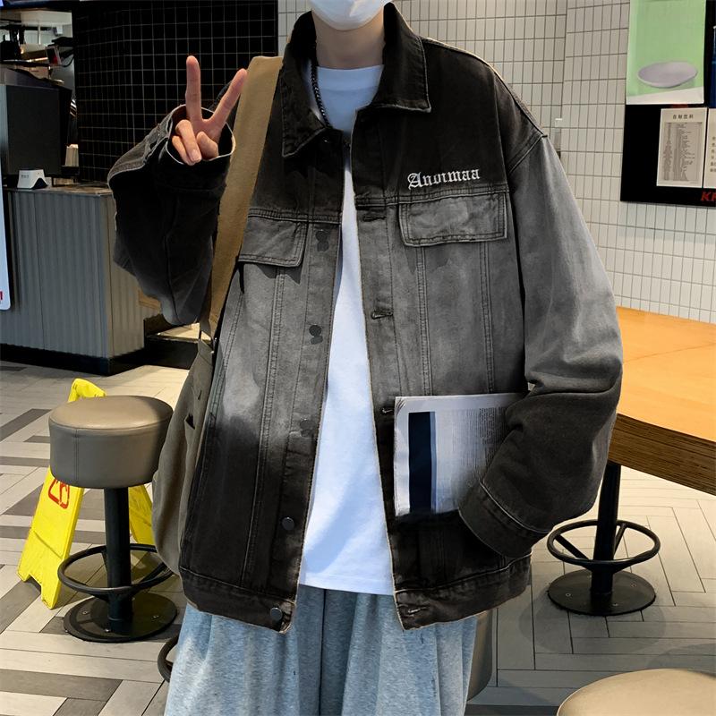 Retro Gradual Change Denim Jacket Men's Autumn and Winter Trendy High Street Ruffian Handsome Loose Casual Tooling Jacket