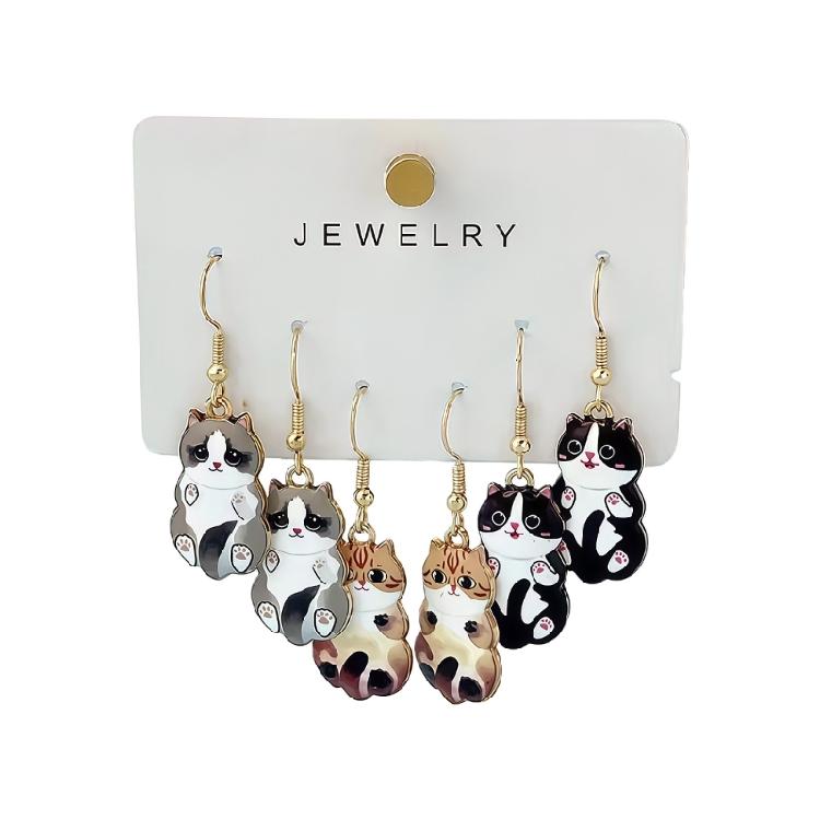 Stylish Cats Shape Ear Jewelry Alloy Texture Party Earrings Fashion Geometric Pendant Accessories for Party and Daily