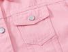 Damen Rosa Frühling Locker Geschnittene Jeansjacke - Kurz, Langärmlig, Übergröße, Lässiger Koreanischer Stil
