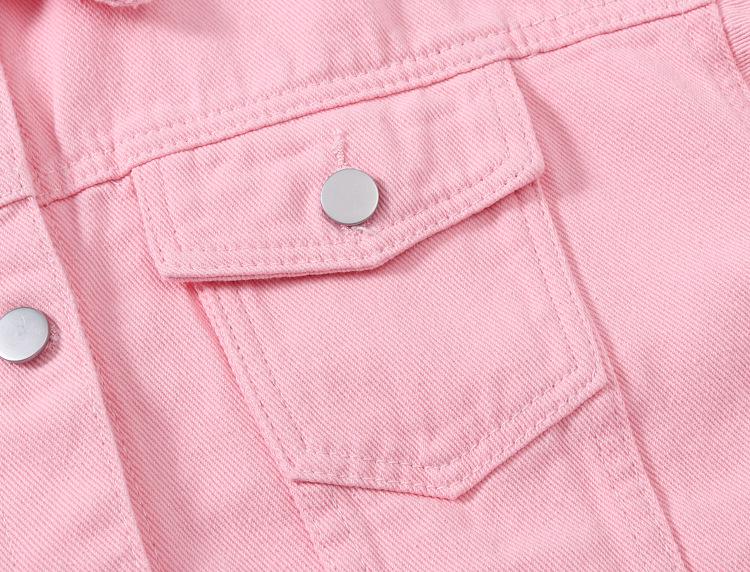 Damen Rosa Frühling Locker Geschnittene Jeansjacke - Kurz, Langärmlig, Übergröße, Lässiger Koreanischer Stil