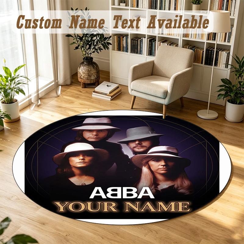 Round Rug Custom NameABBA Pattern Non Slip Carpet Home Floor Decor