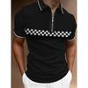 Men S Short Sleeve Polo Shirt Color Block Zip Detail Loose Fit Casual Top