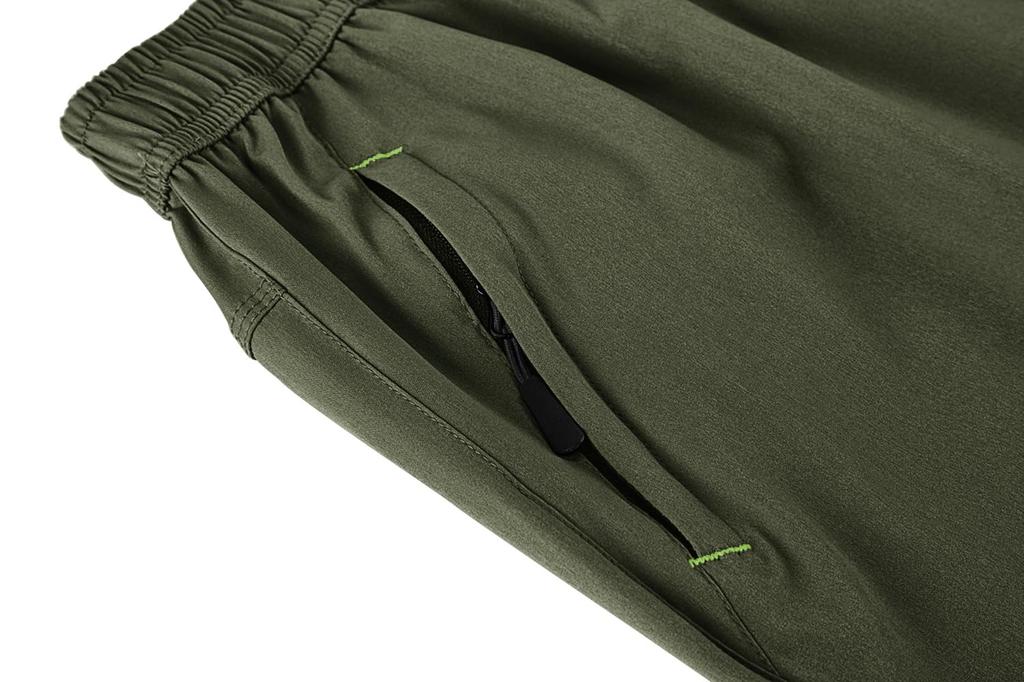 Outdoor Shorts with Zipper 01 Size XL Men's Shorts, Sweat-Wicking, Quick-Drying, Sports/Running Pockets, Green,