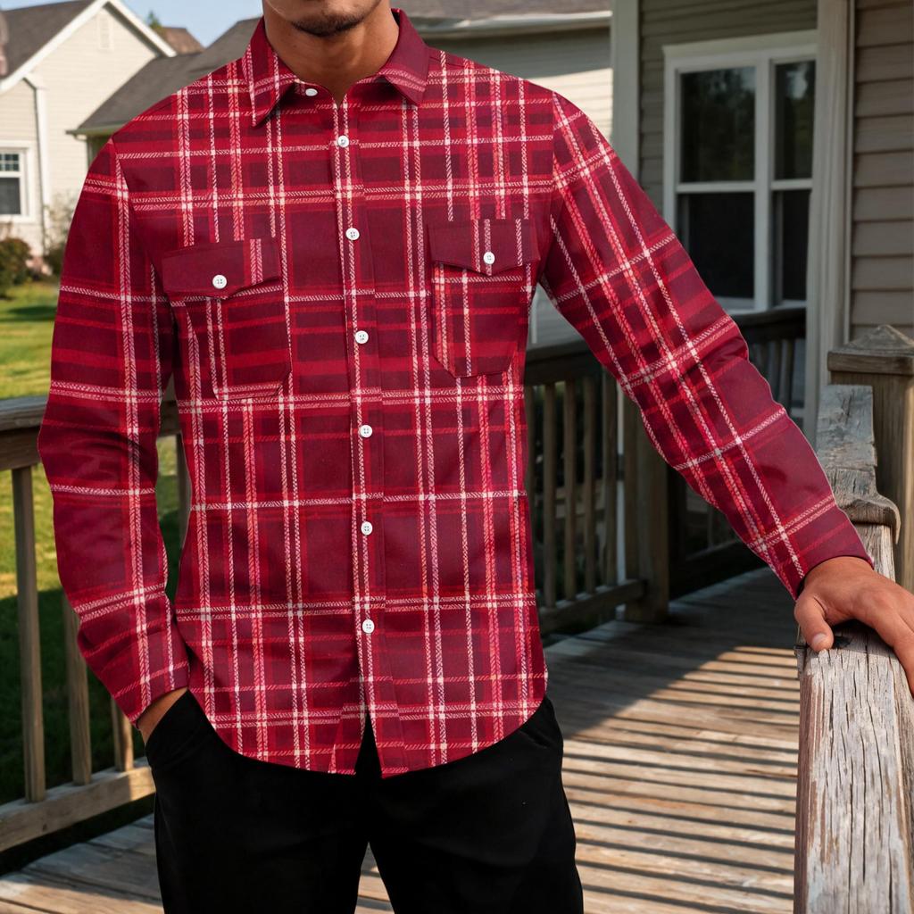 Men's Basic Long Sleeve Shirt with Two Pockets