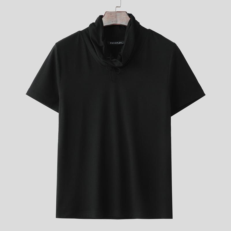

INCERUN Men Swing Collar Short Sleeve Solid Color Fitted Casual T-shirts Undershirts S чёрный