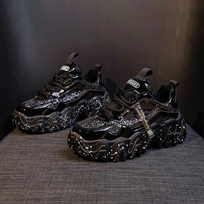 Reflective Chunky Sneakers Women Fashion Glitter Bling Vulcanized Shoes Woman Designer Platform Sneakers Shoes
