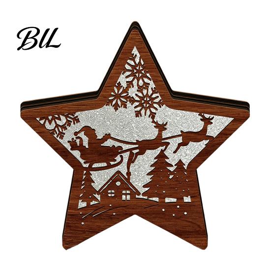 Unique Christmas Gifts 3D Wooden LED Night Light, Hollow Carved Tabletop Decor Lamp with Warm Glow, Festive Holiday Home And Office Decoration