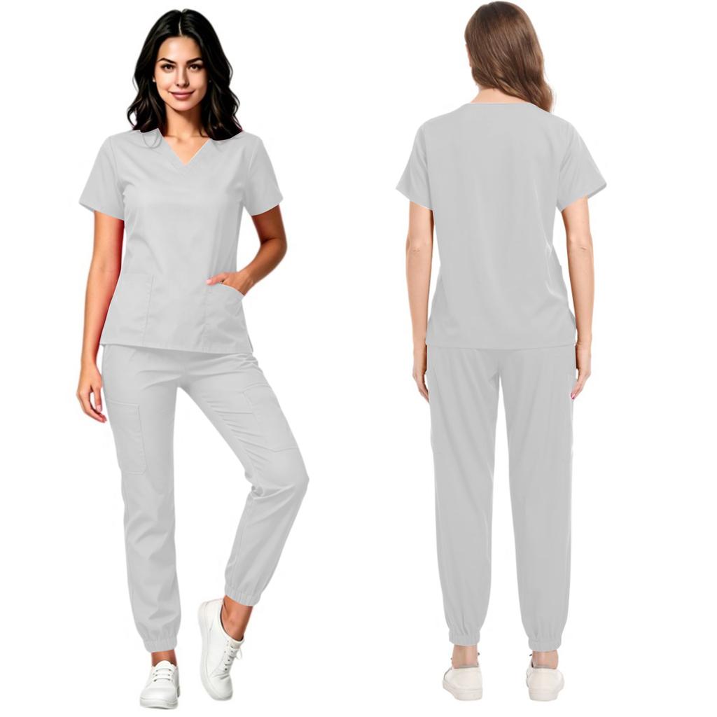 Damen-OP-Set mit V-Ausschnitt und Taschen, Schnelltrocknendes farbiges kurzärmeliges Oberteil und Hose für Arbeitsuniformen