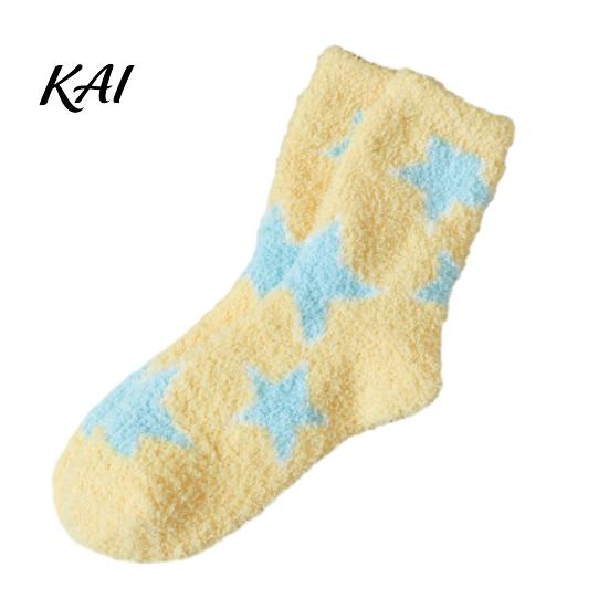 Winter Gift for Cold Feet Coral Fleece Socks Women, Soft Thermal Crew with Non-Binding Warm Sleeping Top, Fuzzy Sleep Cute Prints Autumn Velvet