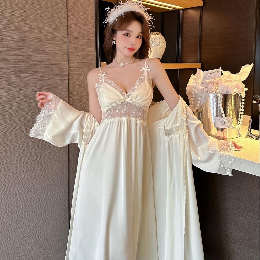 Summer White New Cute Playful Sexy Luxury Noble Korean Hot Girl Pure Desire Style Nightdress Two-piece Set Can Be Added