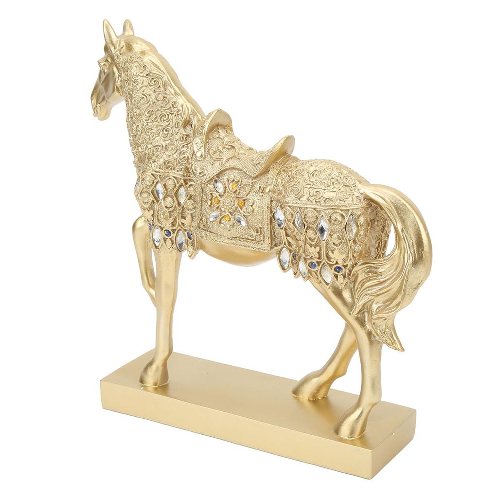 Golden Horse Statue Resin Animal Art Walking Horse Figurine Wealth Fengshui Ornament for Living Room Bedroom Porch Study Office