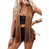 Women Vintage Sleeveless Faux Suede Fringe Vest Rivets Leather Western Boho Tassel Jacket Open Front Hippie Cardigan 2025