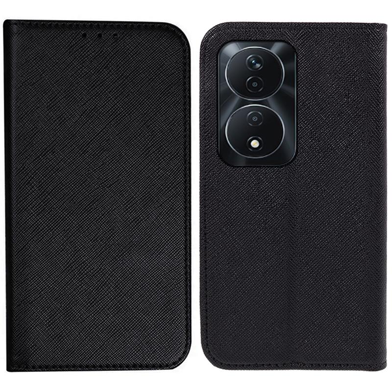 

For Honor 90 Smart/X7b 4G Wallet Case Cross Texture Magnetic Closing Leather Phone Cover Black