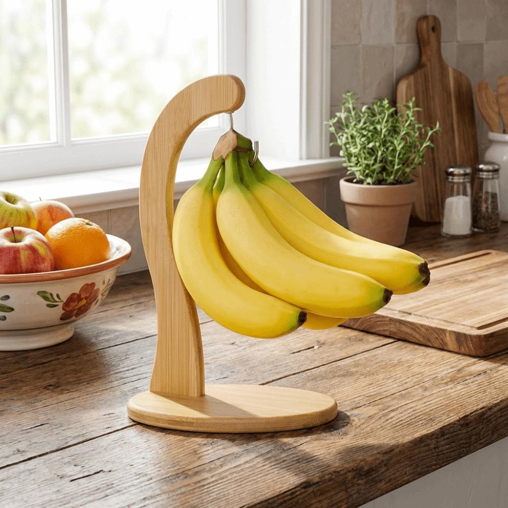 Creative Wooden Banana Rack Space Saving Hanging Kitchen Holder for Fruit,Mugs,Keychains