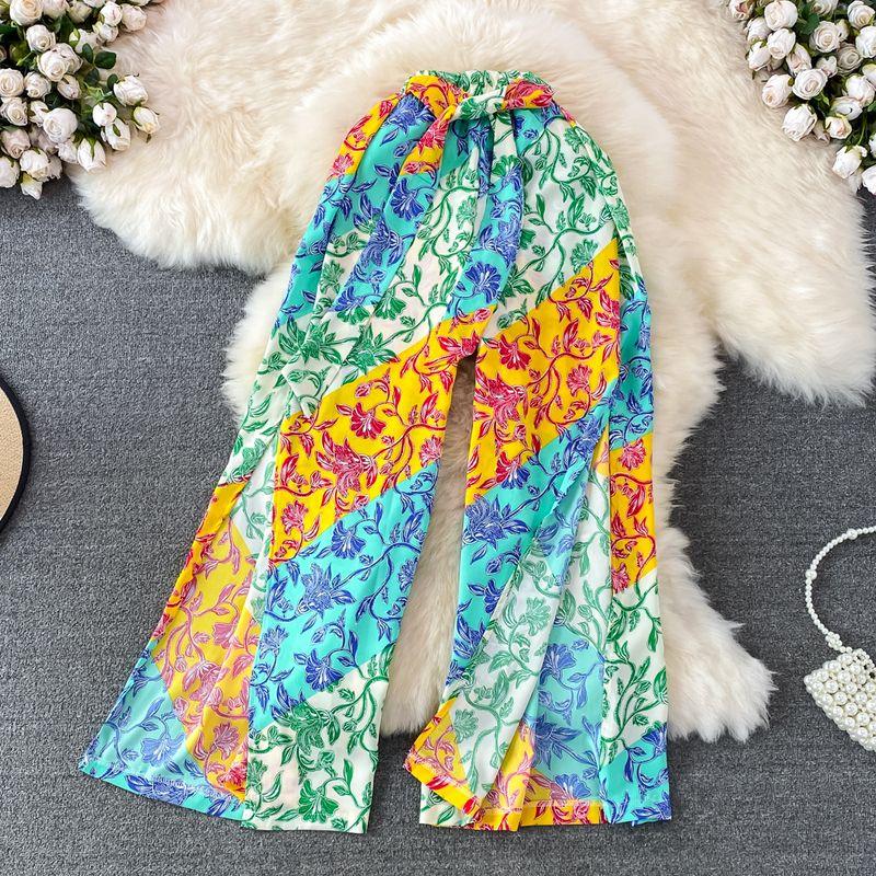 

Seaside Holiday Temperament High Waist Casual Cropped Wide-Leg Pants Lake Blue One size