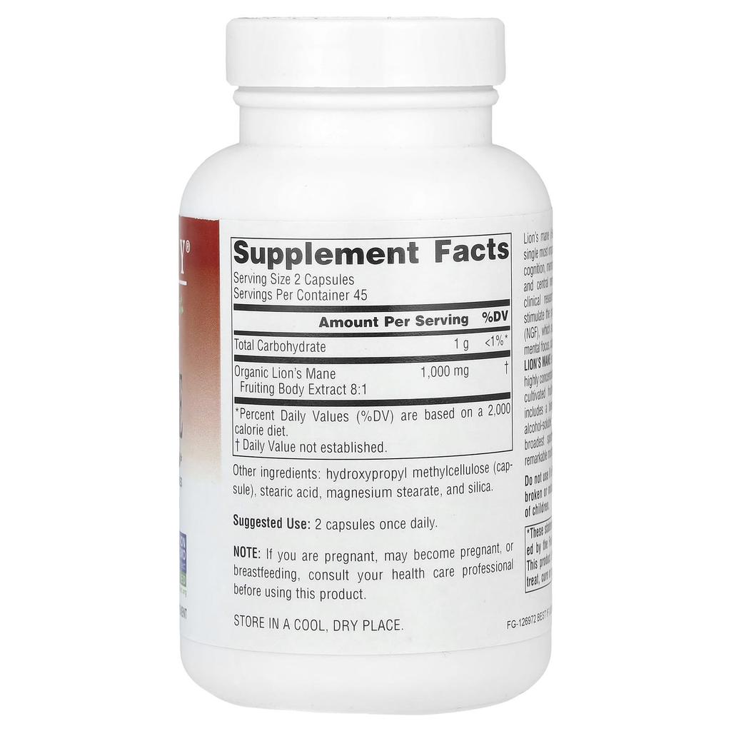 Planetary Herbals, Hericium Mane Mushroom, 1,000mg, 90 Veggie Capsules (500mg per capsule)