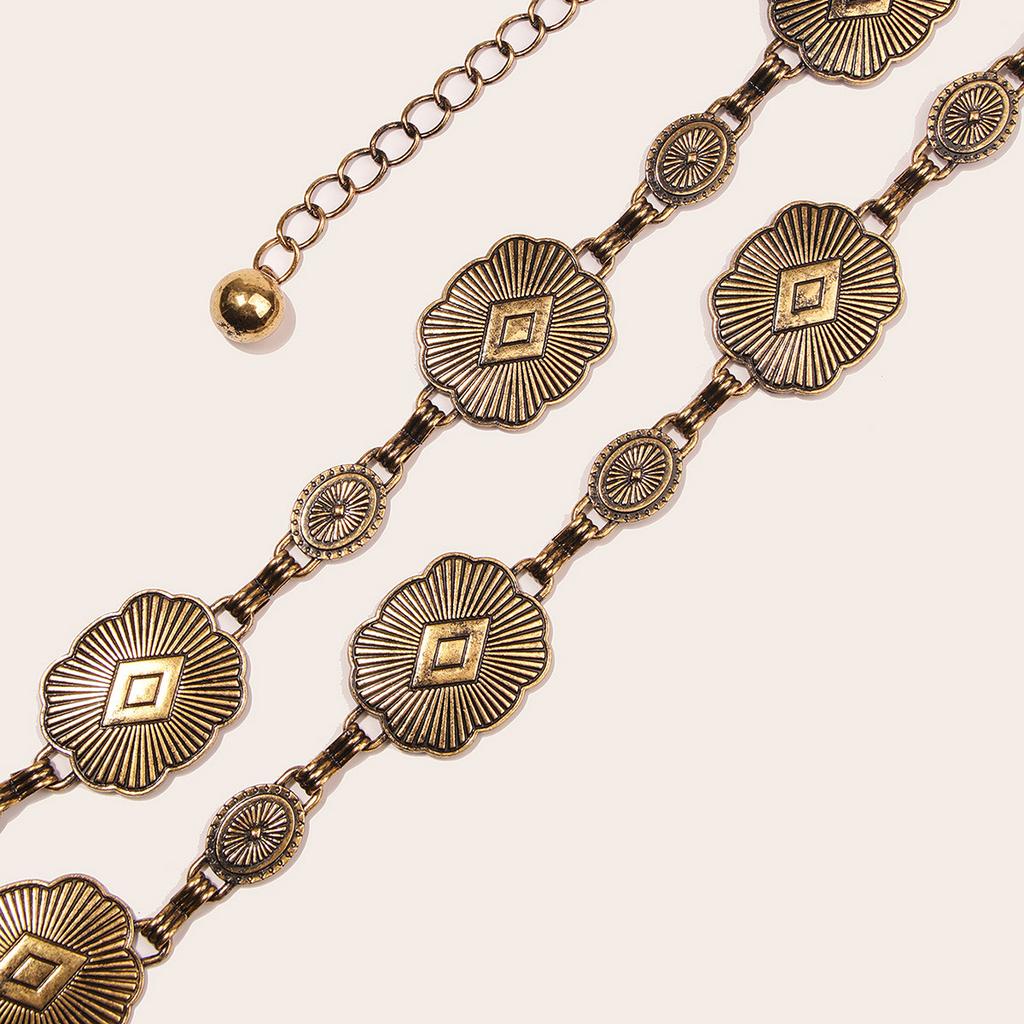 European and American Ancient Gold Smearing Western Ins Style Metal Women's Waist Chain Retro Carving