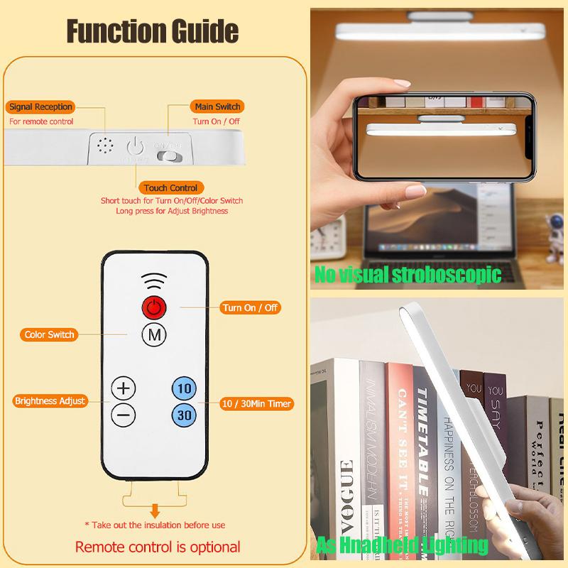 Candeeiro de Mesa LED Magnético Luz Noturna Recarregável USB Lâmpada de Mesa Remota Proteção para os Olhos Luz de Leitura (Carregamento Solar Opcional)