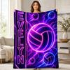 Evelyn Neon Volleyballs Coral Fleece Blanket Sports Name Decor