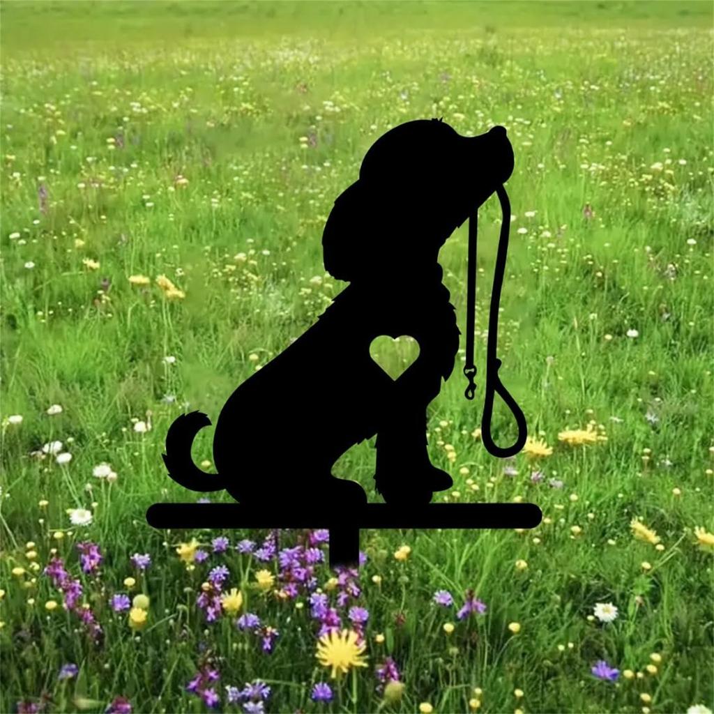 Wolf Dog Garden Stake Wrought Iron Silhouette Metal Yard Sign Garden Art