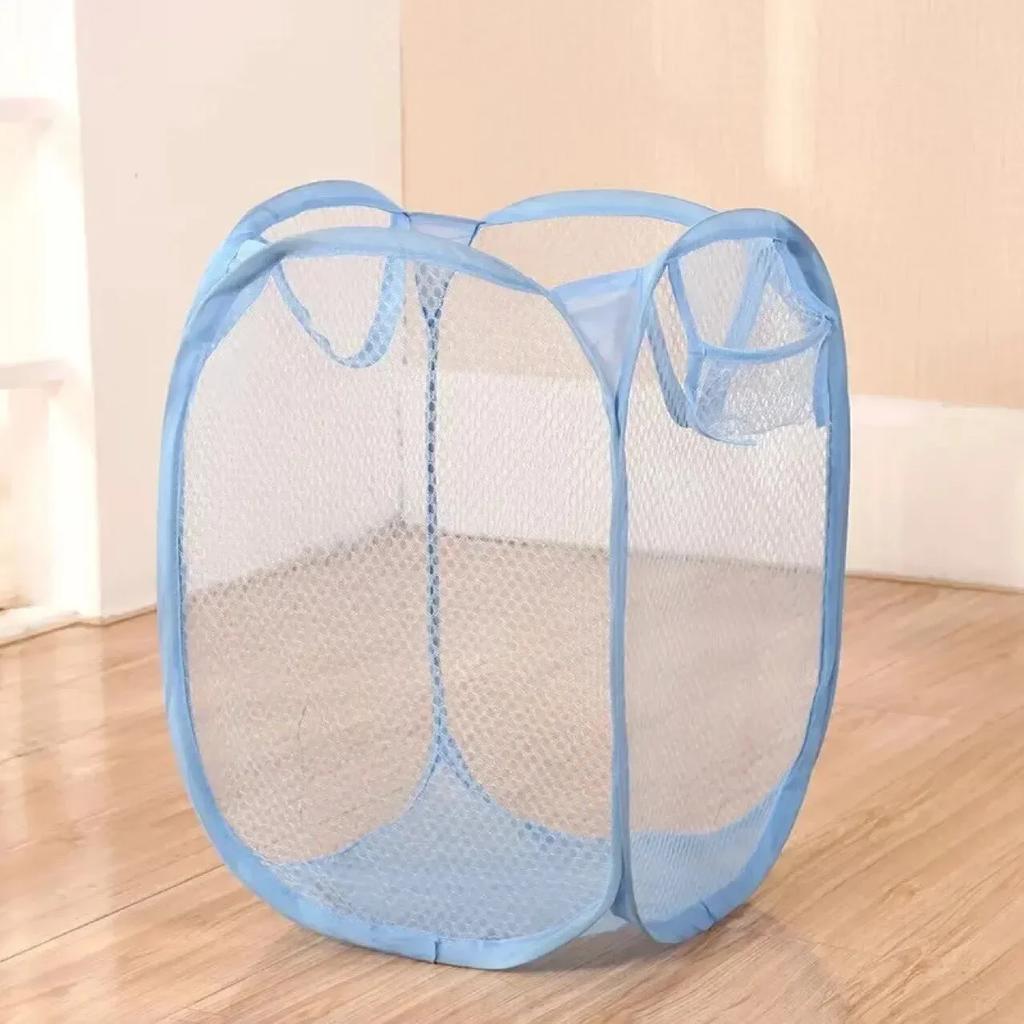 1pcs Folding Household Laundry Storage Basket Mesh Dirty Clothes Storage BasketToy Storage Bag Household Storage Bucket