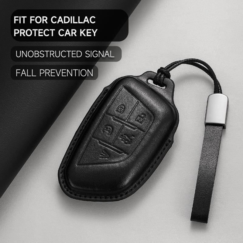 Leather Car Key Cover Case Protection Shell Keychain For Cadillac Ct4 Ct4-V Ct5 C8 Corvette Lyriq