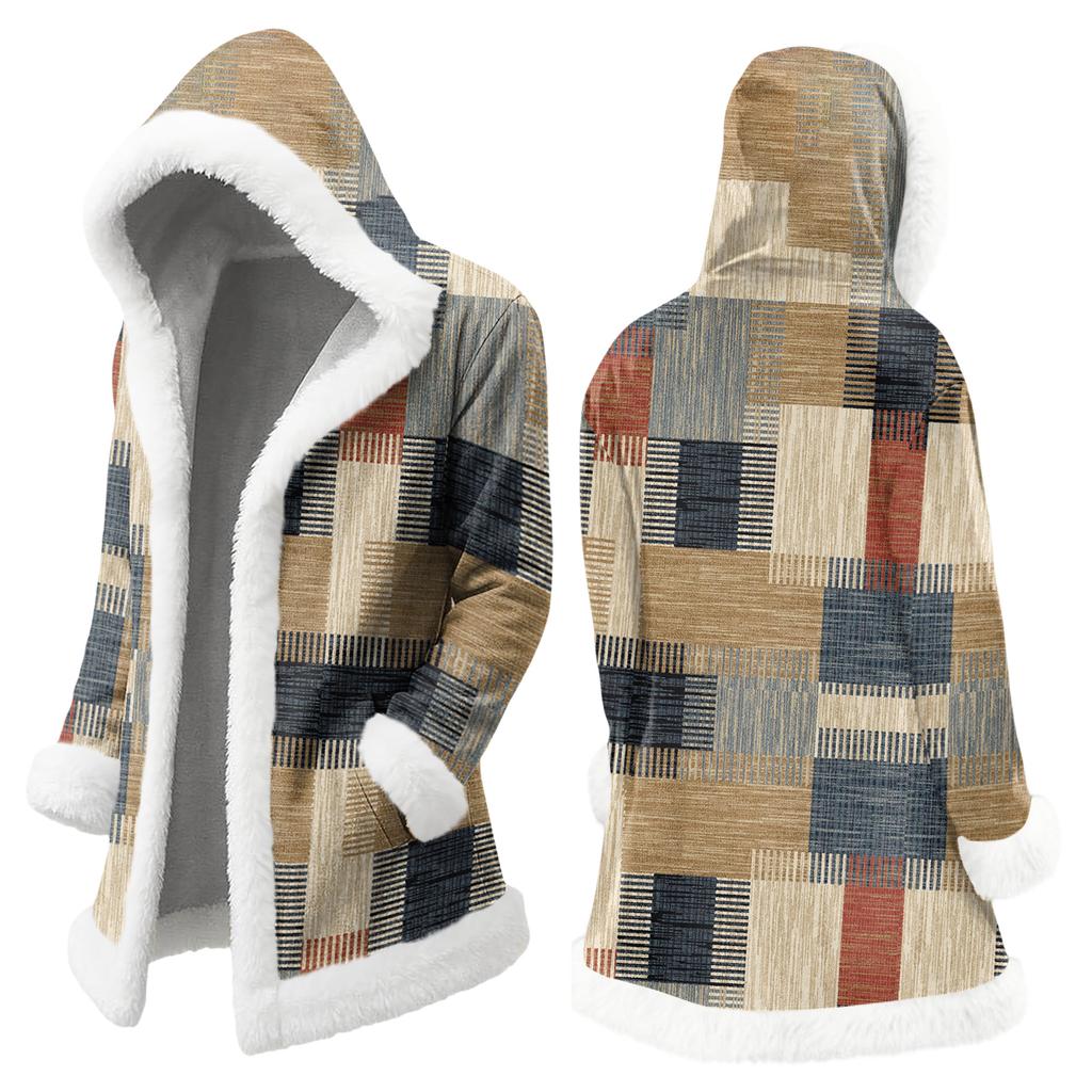 Unisex Casual And Fashionable Plush Collar Hooded Long Sleeved Floral Gradient Printing Jacket