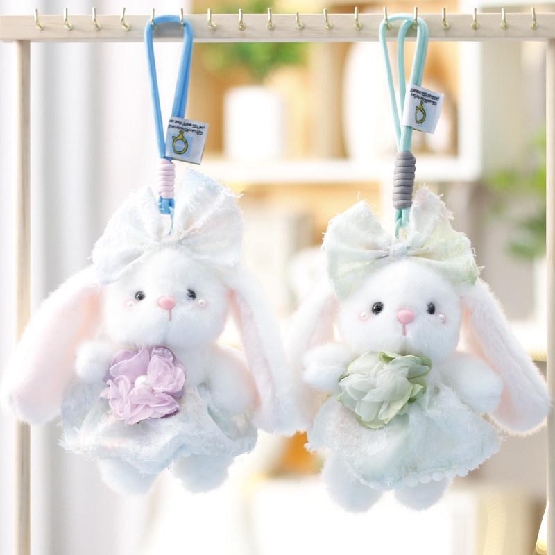 Soft Polyester Bunny Plush Toy With Floral Pattern For Women Purse Charms