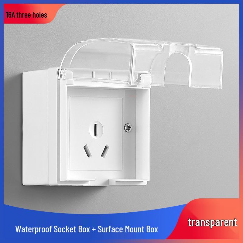 Type 86 Waterproof Five-Hole Socket with Switch, Splash-Proof Box for Bathroom and Outdoor Use