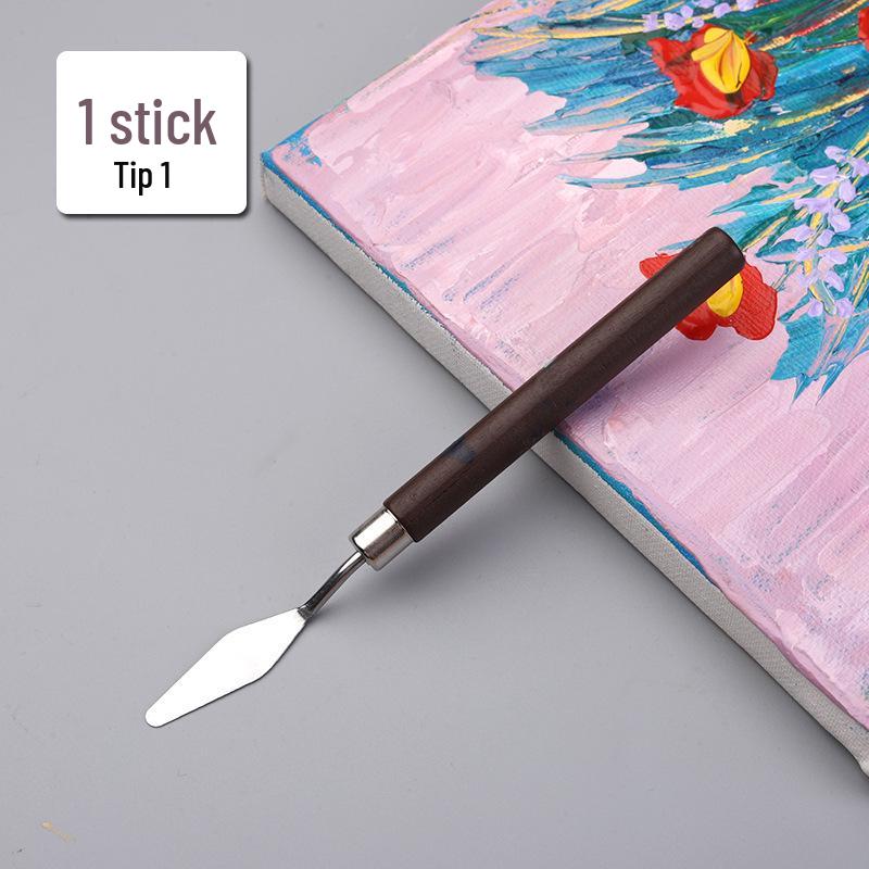 Student Art Stainless Steel Palette Knife - Wooden Flat Head, Pointed Gouache Scraper