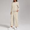 Women's Casual Loose Fit Two Piece Sweatshirt and Pants Set with Round Neck, Printed Design and Split Hem