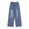 Bestickte Wide-Leg Jeans für Mädchen für Frühling & Herbst - Gerader & Lockerer Schnitt für Kleine & Ältere Mädchen