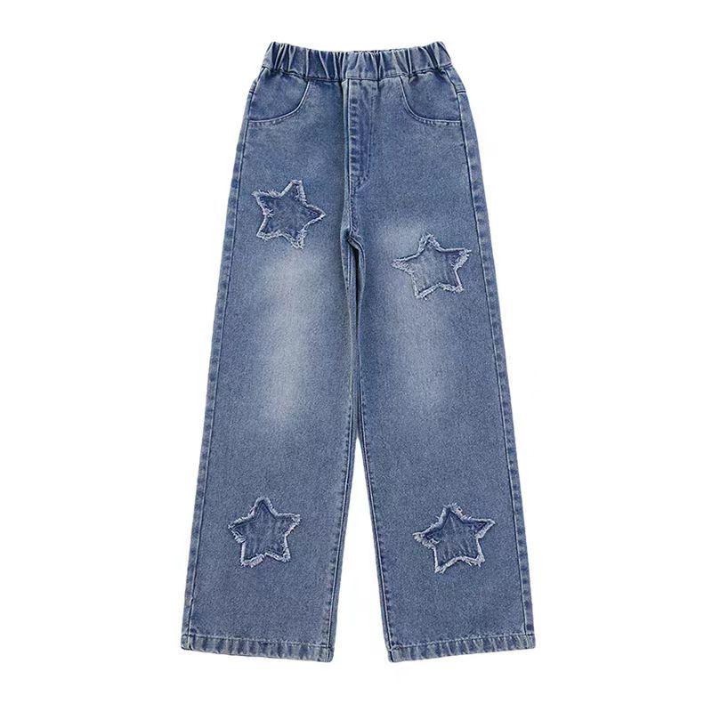 Bestickte Wide-Leg Jeans für Mädchen für Frühling & Herbst - Gerader & Lockerer Schnitt für Kleine & Ältere Mädchen