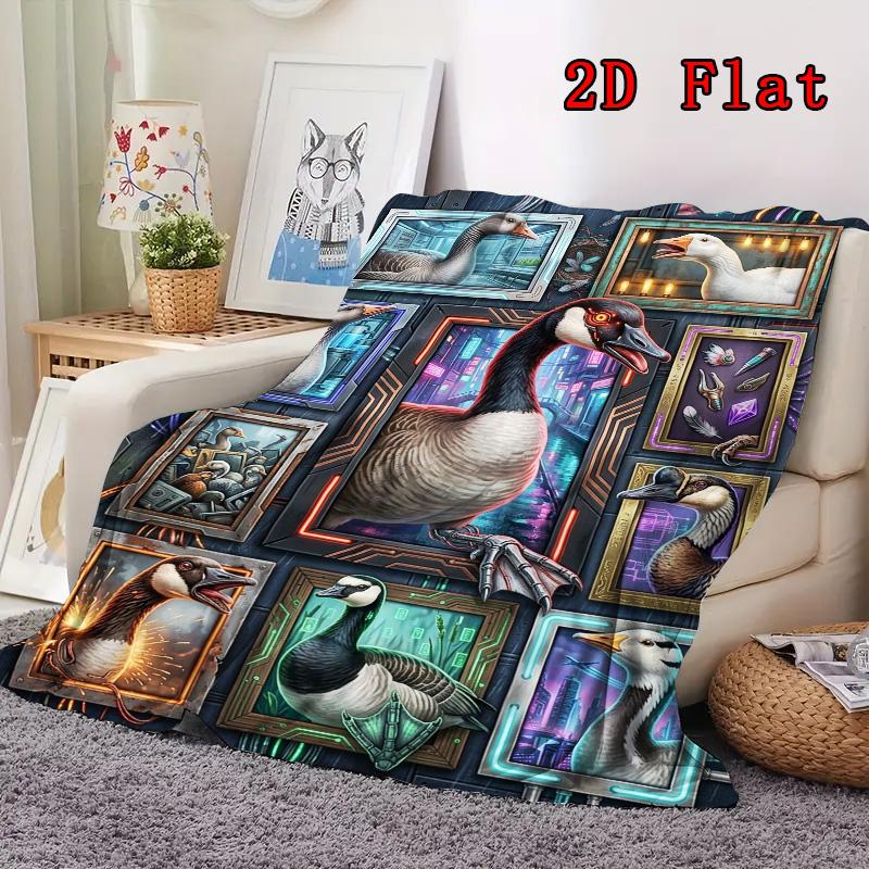 Cybernetic Goose Collection 2D Flat Pattern Flannel Blanket, High Quality All Seasons, Home Decor, Warmth and Comfort, Perfect for Christmas Gifts.