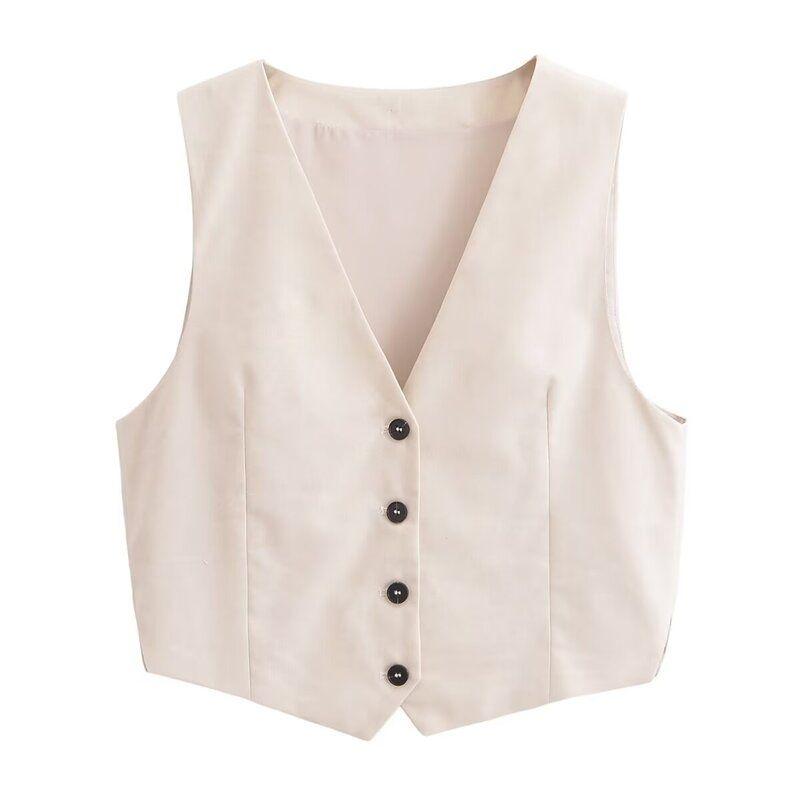 Fashion Style 2024 Summer New Women's Clothing Slit Design Sleeveless V-neck Vest High Waist Shorts 2010797