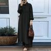Women Solid Two Piece Outfit Lapel Long Shirt Maxi Blouse Wide Leg Pants Set Elegant Modest Muslim Abaya Suit Spring Daily Wear For Middle East Market